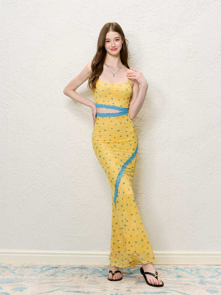 Molly Yellow Cut-Out Floral Midi Dress