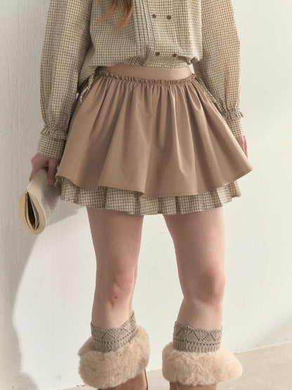 Khaki Two-Layer Ruffle Skirt