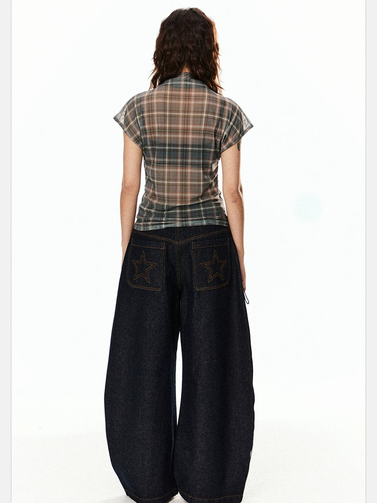 Vintage Plaid Mesh Short Sleeve Top