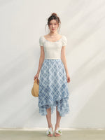 White Square Neck Embroidered Puff Sleeve Shirt