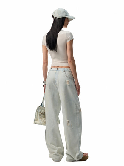 Light Blue Denim Wide-Leg Machete Pants