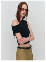 Asymmetric Drawstring Ruched One-Shoulder Tank Top