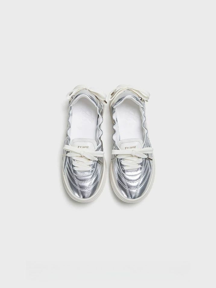 Silvery Ballet Bow Flats