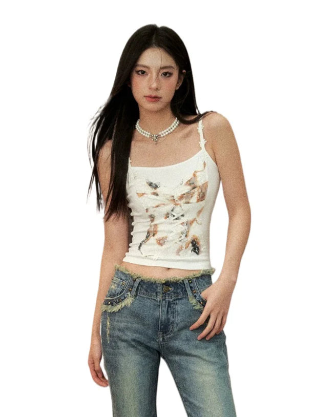 Off-white & Black Lace Splice Camisole