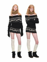 Fair Isle Cat Off-Shoulder Sweater
