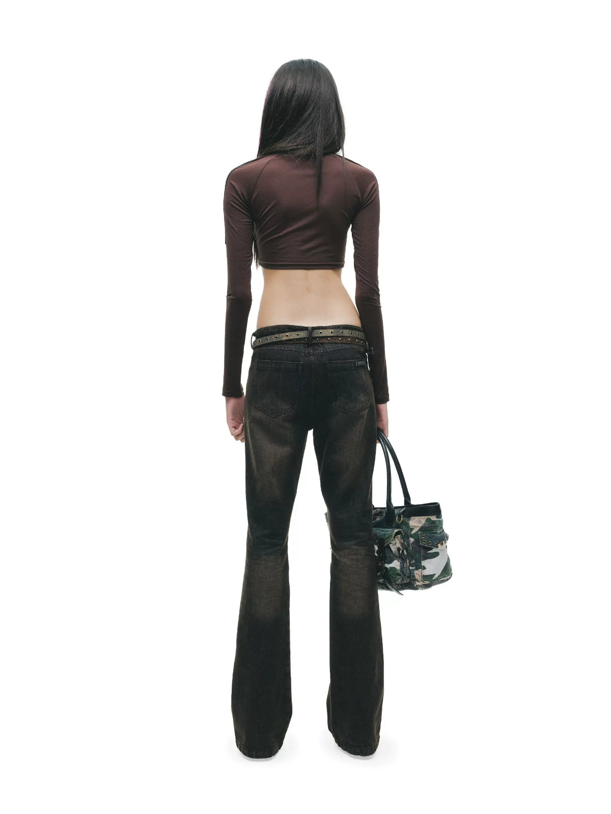 Studded Contrast Stitch Cropped Top