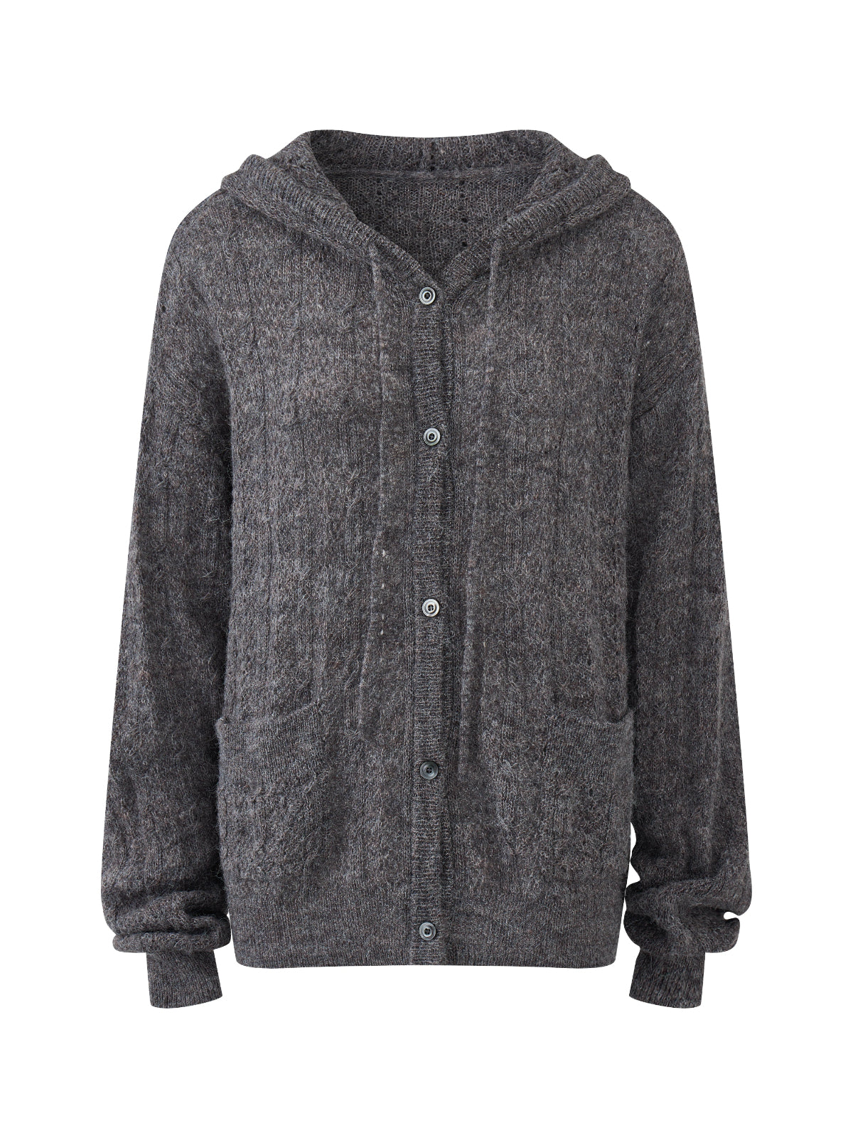 Hooded Mohair Blend Knit Cardigan