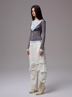 Contrast Layered Henley Blouse