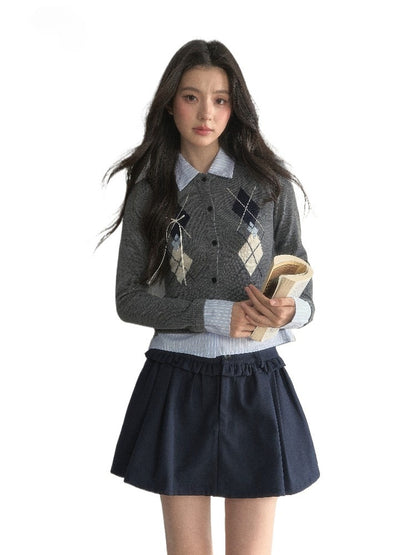 Faux Two-Piece Patchwork Shirt Collar Sweater