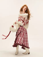 Asymmetric Ruffle Plaid Midi Skirt
