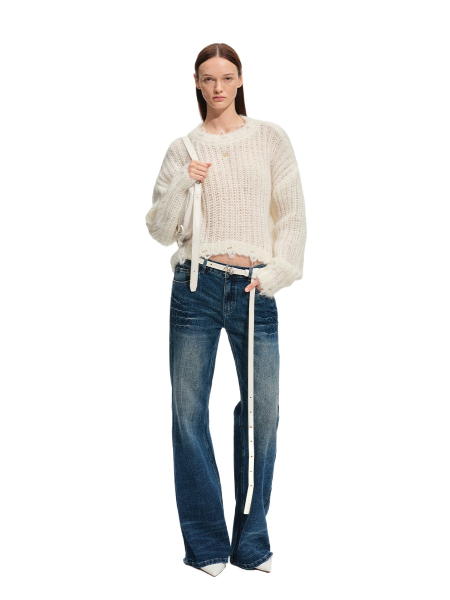 Distressed Mohair Wool Knit Top