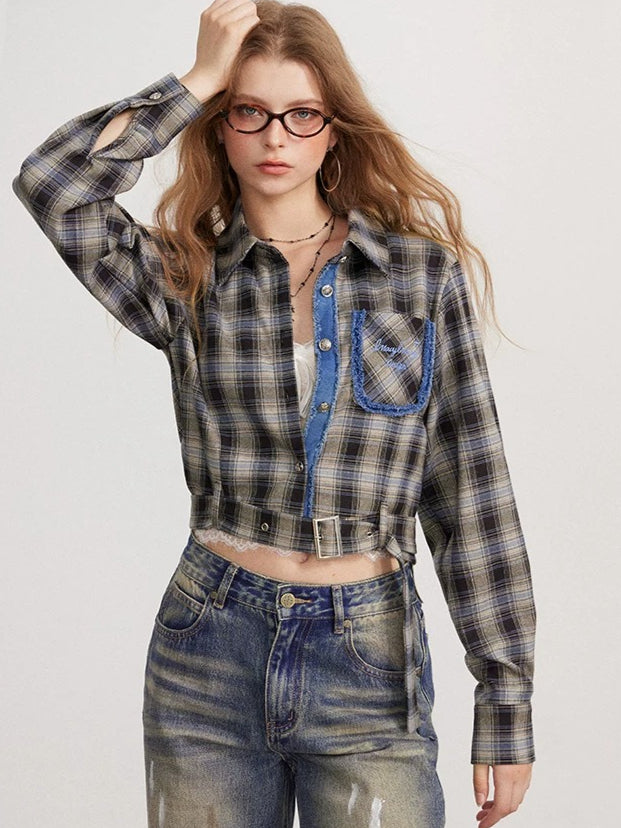 Frayed Plaid Shirt Jacket