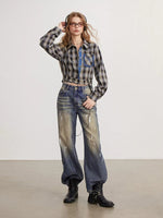 Frayed Plaid Shirt Jacket