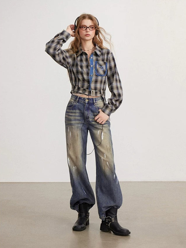 Frayed Plaid Shirt Jacket