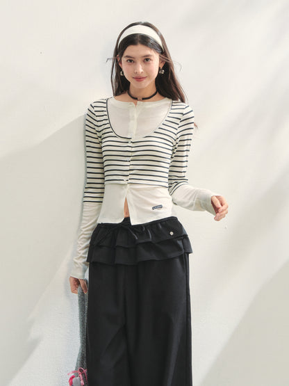 Striped Two-piece Contrast Color Cardigan