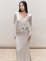 Faux-Two-Piece Halter Sequin Maxi Dress