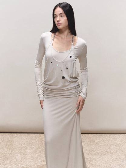 Faux-Two-Piece Halter Sequin Maxi Dress