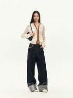 Vintage Coated Folded Wide Leg Jeans