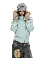 Hooded Cropped Fur Trim Jacket