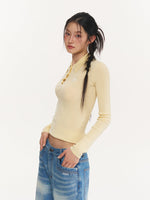 Black & Yellow Wool Polo Knit Top