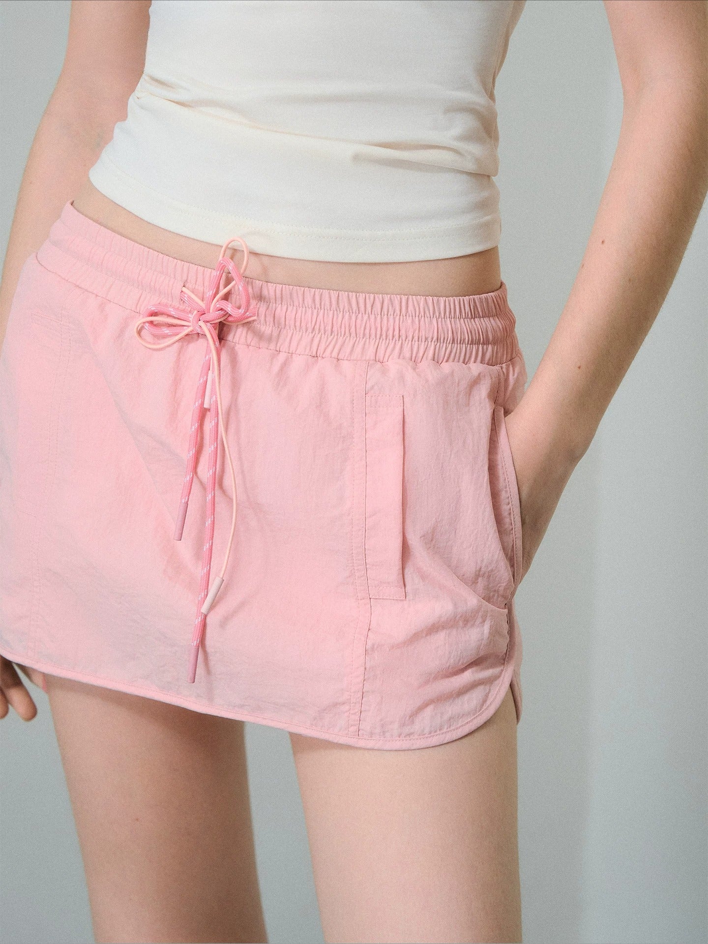 Two-Tone Drawstring Mini Skirt