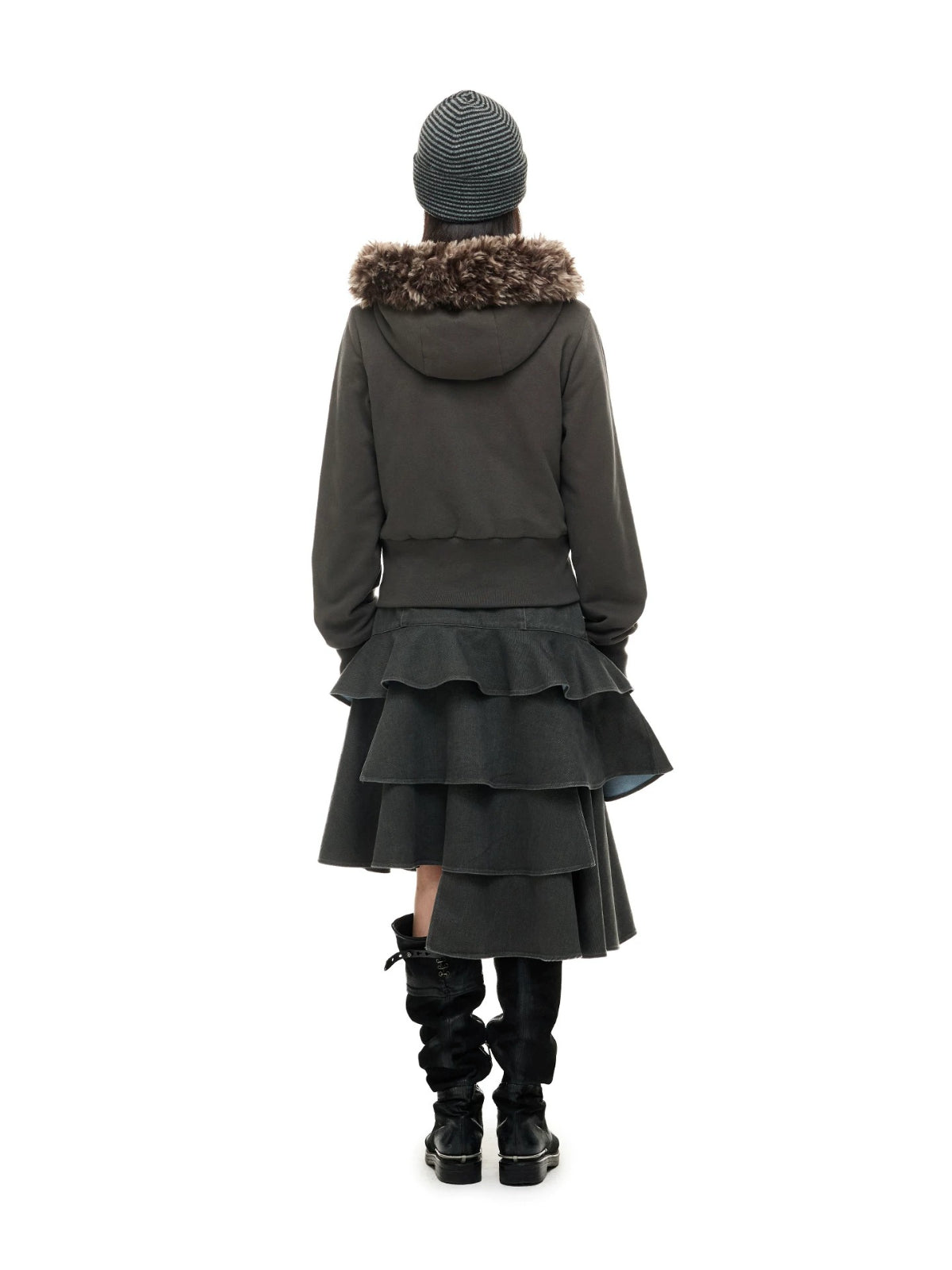 Hooded Cropped Fur Trim Jacket