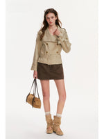 Double-Breasted Belted Cropped Trench Coat