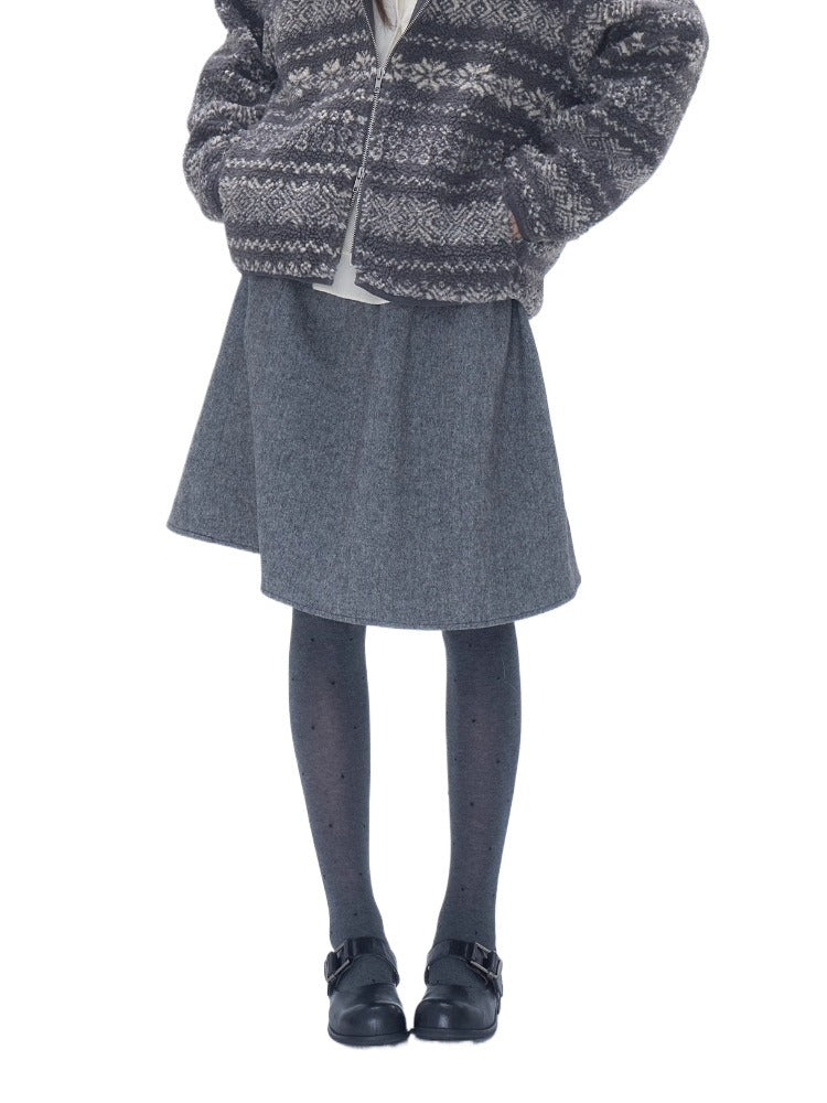 Wool Blend Pleated A-Line Skirt