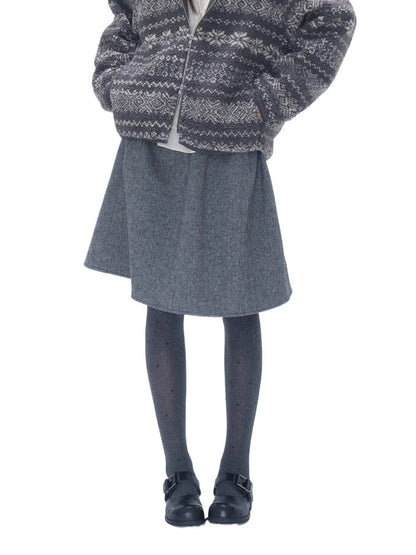 Wool Blend Pleated A-Line Skirt