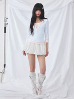 Light Blue Lace Panel Layered Top