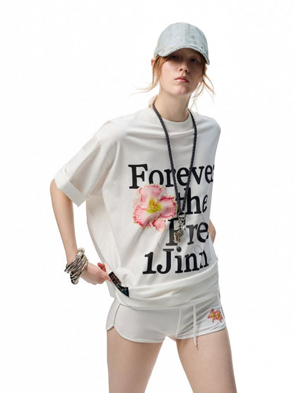 Flower Embroidered Rhinestone Sports Shorts