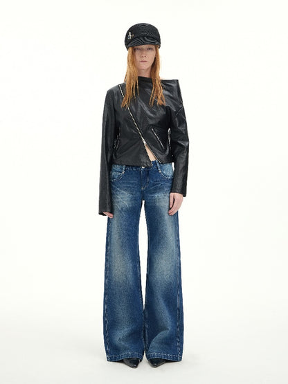 Vintage Washed Lightning Whisker Straight Jeans