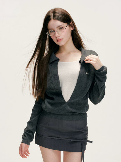 Gray Bowknot Tailored Skirt