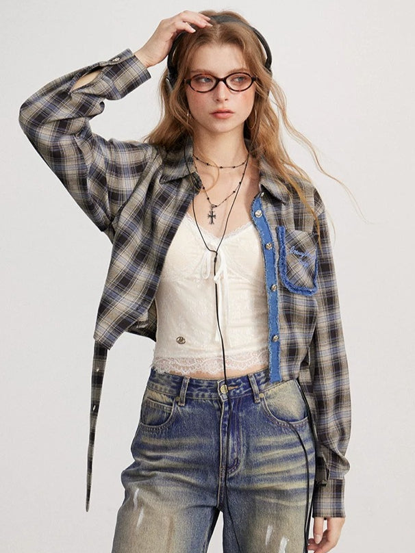 Frayed Plaid Shirt Jacket