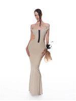 Khaki Lace-Up Halter Mermaid Dress
