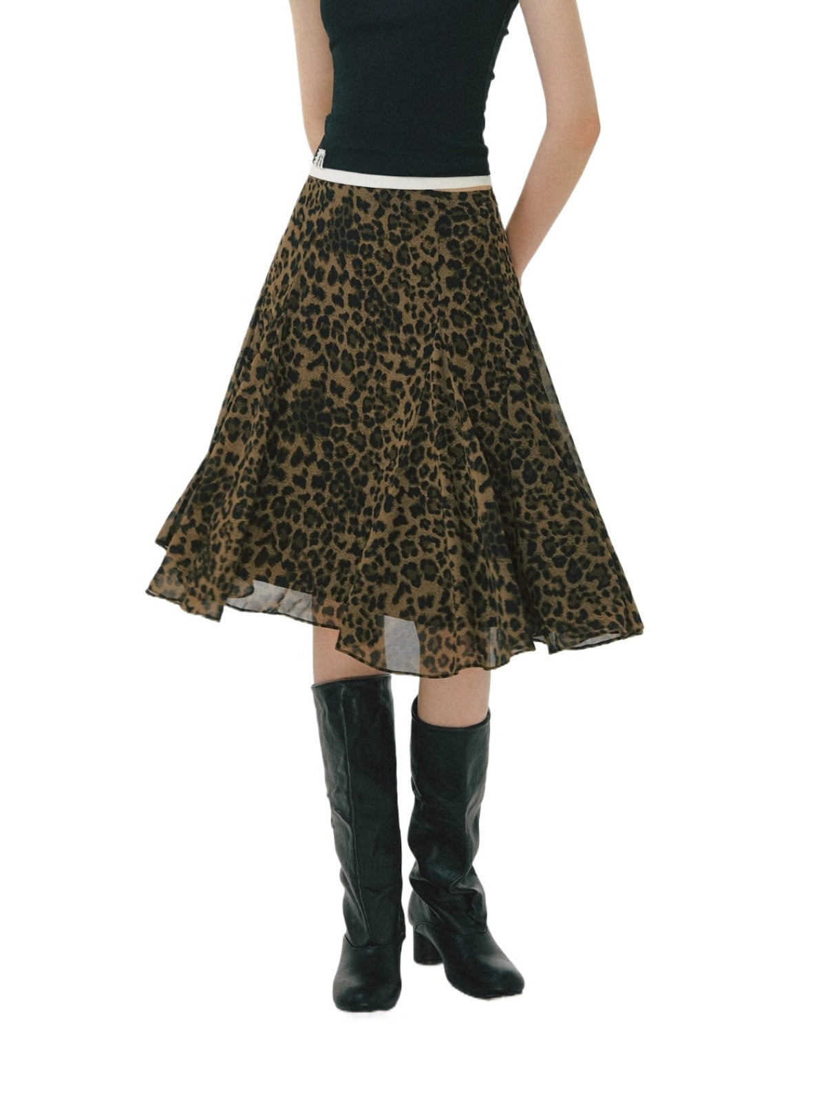 Leopard Print Flowy Midi Skirt