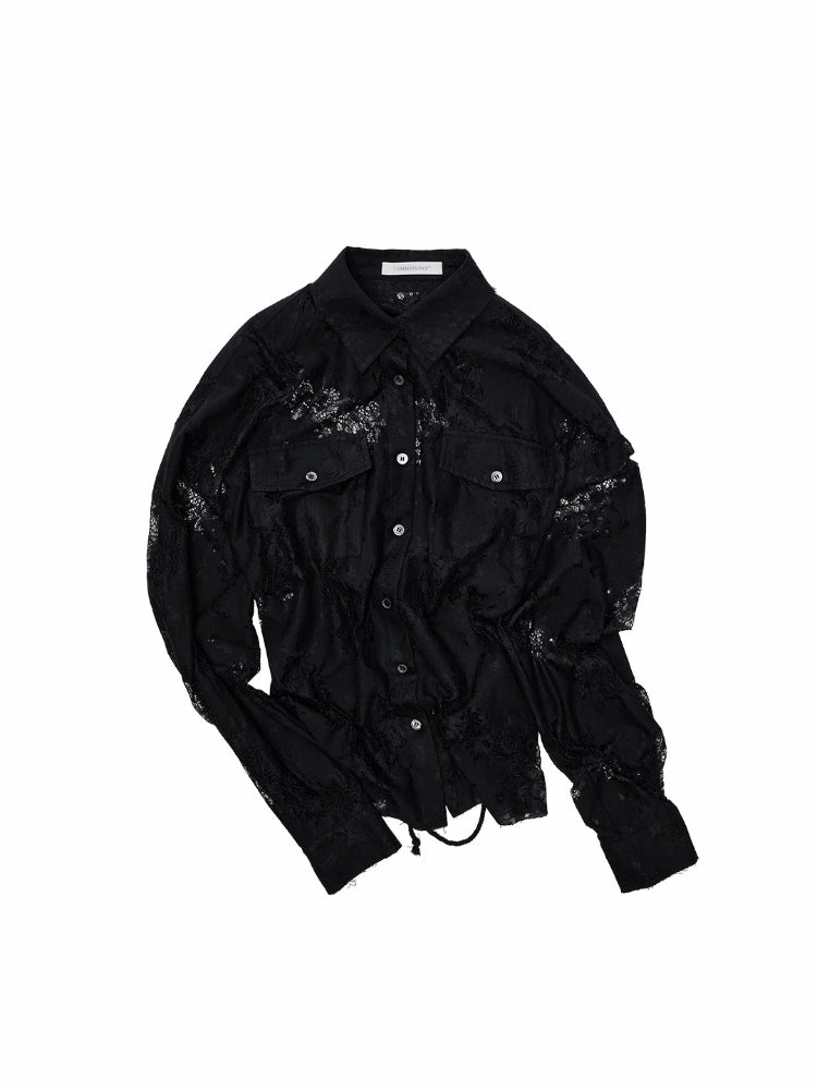 Lace Belted Sheer Shirt
