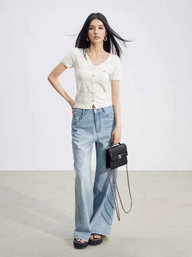 V-Neck Hollow Knit Top