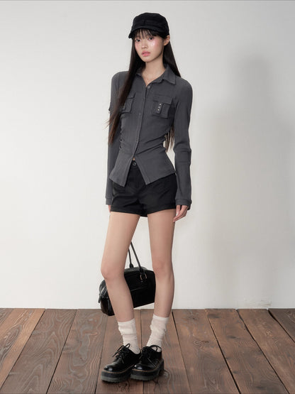 Striped Fitted Cinched-waist Shirt