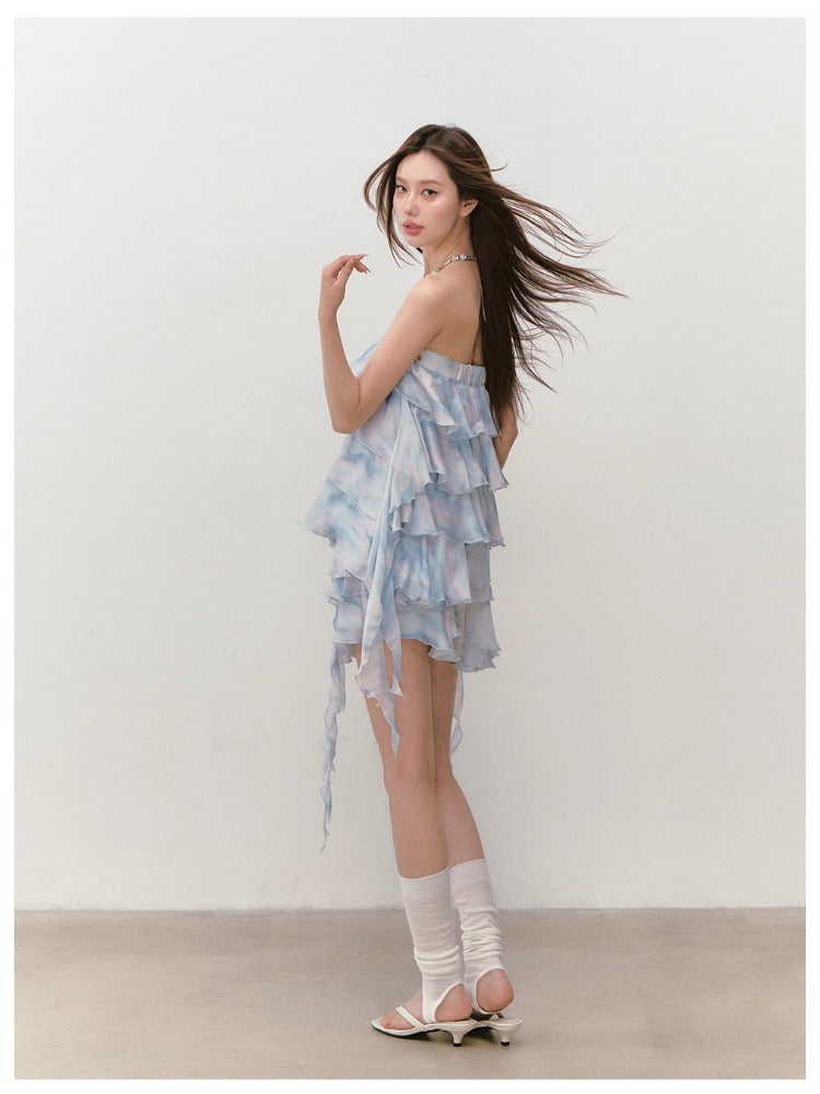 Ribbon-Strap Cake Top &amp; Skirt Set