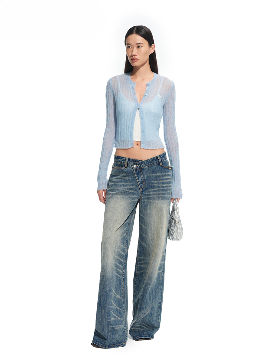 Alpaca Mohair Slim Fit Hollow-out Knit Top