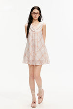 Pink Plaid Sleeveless Tie Neck Dress