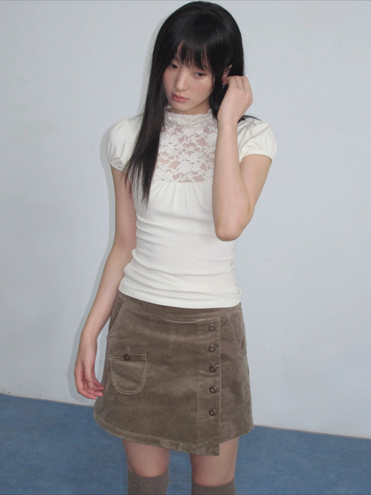 Beige Lace Mesh Top