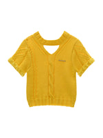 Textured Openwork Puff Sleeve Knit Top