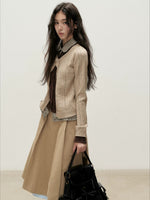 Plaid Collar Layered Knit Top