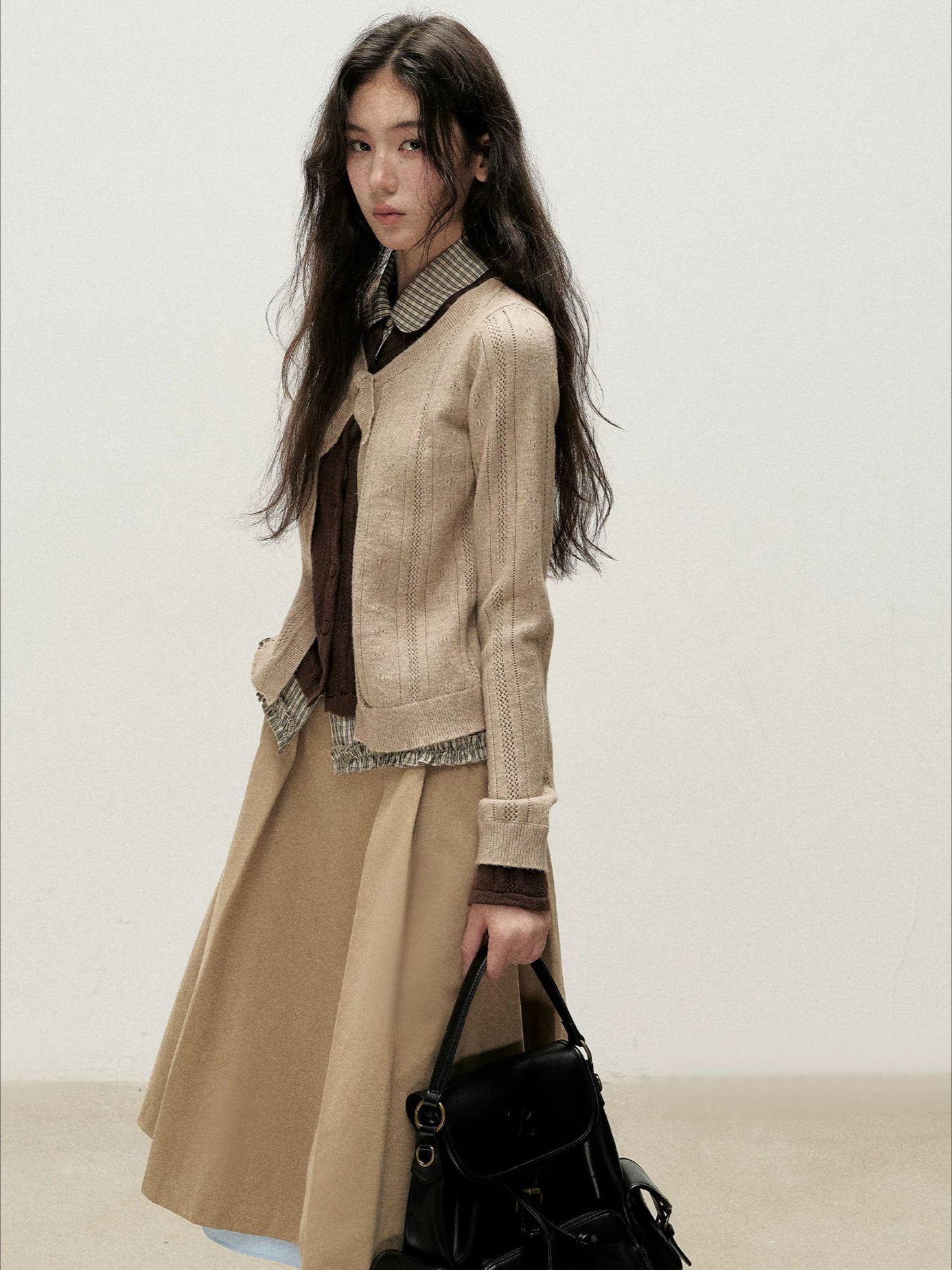 Plaid Collar Layered Knit Top