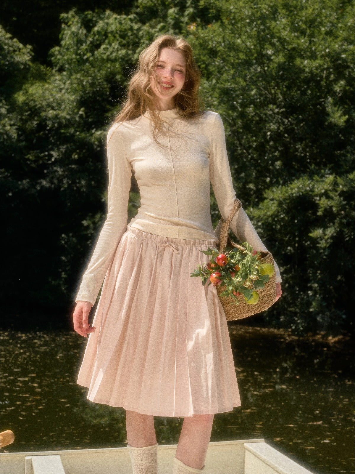 Pleated Floral Skirt