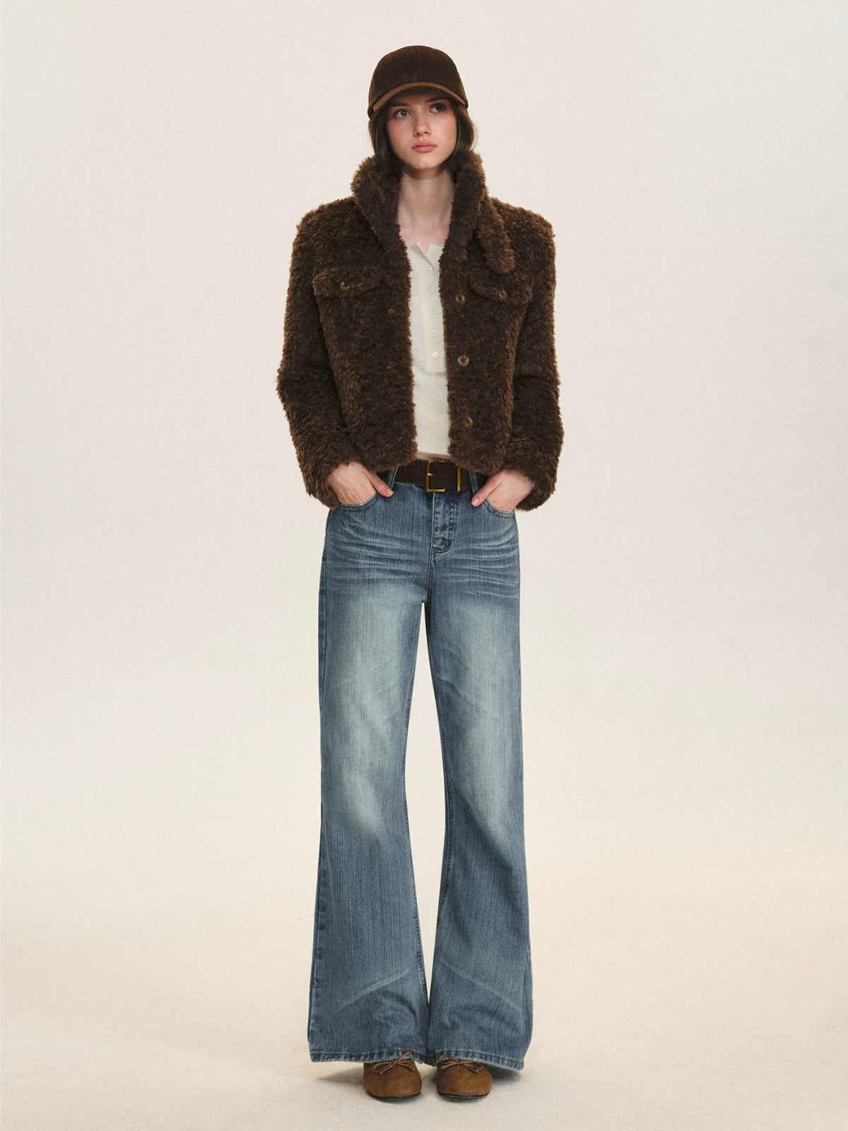 Vintage Cropped Plush Collar Coat