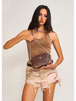 Compass Badge Patina Leather Shoulder Bag Medium Caramel Patina