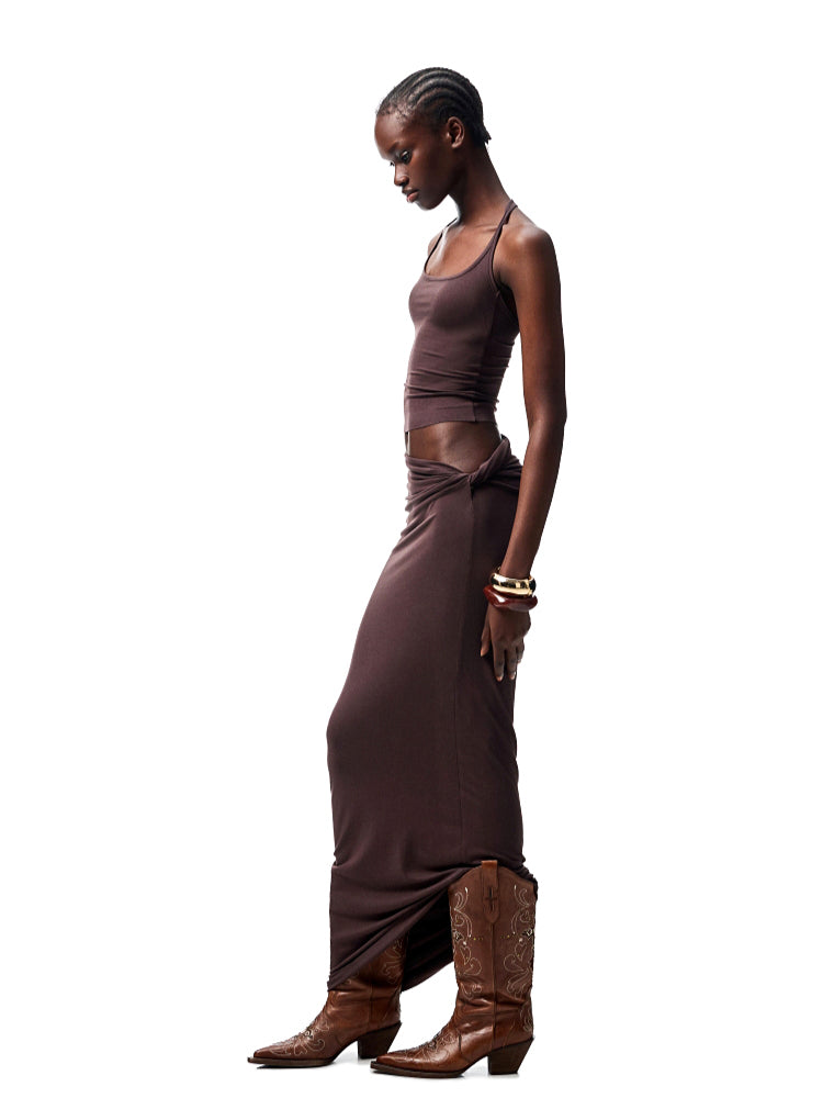 Large Round-Neck Knot Acetate Tank Top &amp; Skirt Set